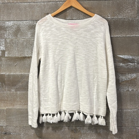 Lily Pulitzer Ivory Tassel Hem sweater size M - Picture 2 of 9